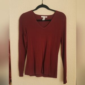 WHBM Burgundy V Neck Sweater